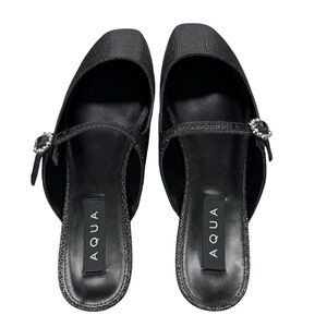 Aqua Black Raffia Mary Jane Flats, 7, NWT